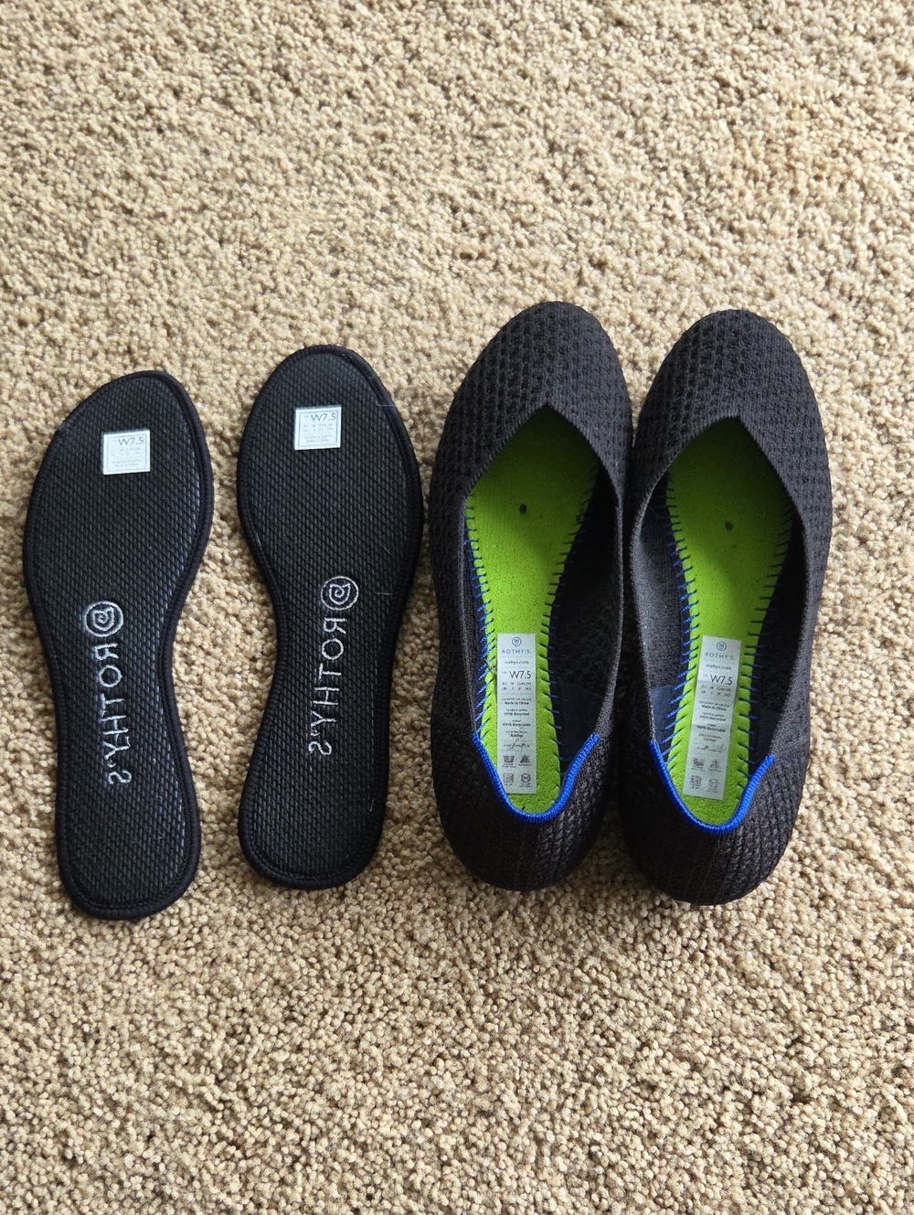 Rothys Black Slip-On Knit Flats